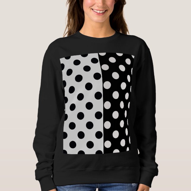 Black White Half Colour Split Inverse Polka Dots Sweatshirt (Front)