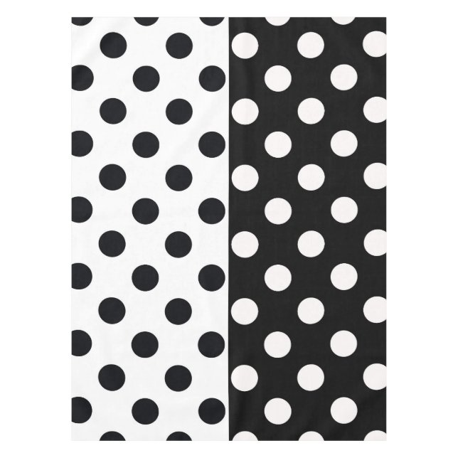 Black White Half Colour Split Inverse Polka Dots Tablecloth (Front)