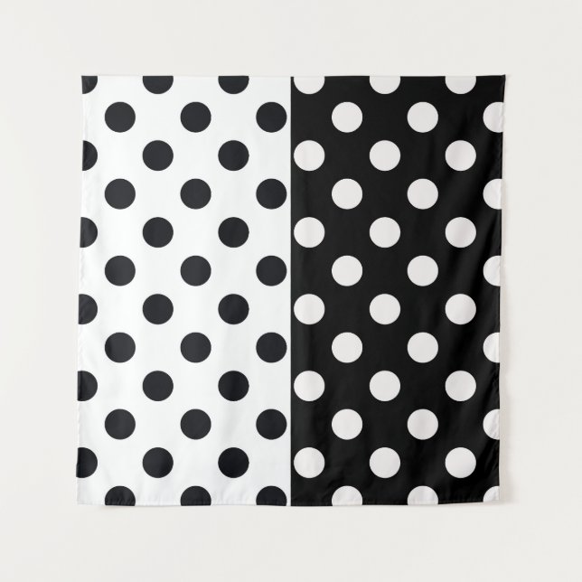 Black White Half Colour Split Inverse Polka Dots Tapestry (Front)