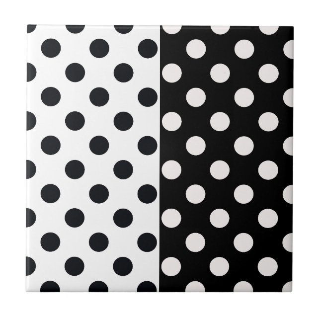 Black White Half Colour Split Inverse Polka Dots Tile (Front)