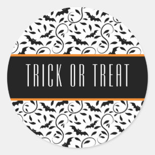 Black & White Halloween Bat Pattern Classic Round Sticker
