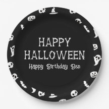 Black White Halloween Bats & Ghost Halloween Party