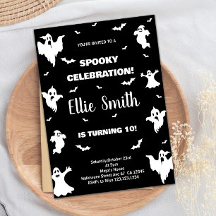 Black White Halloween Birthday Invitations
