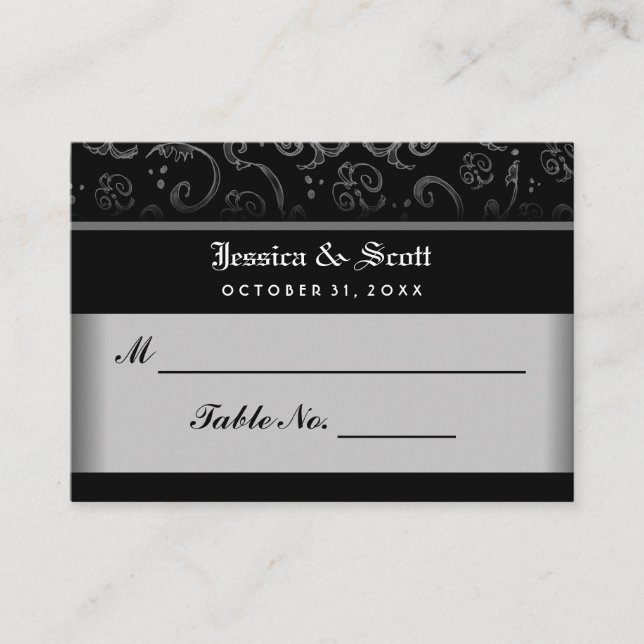 Black White Halloween Gothic Wedding Seating Cards (Front)