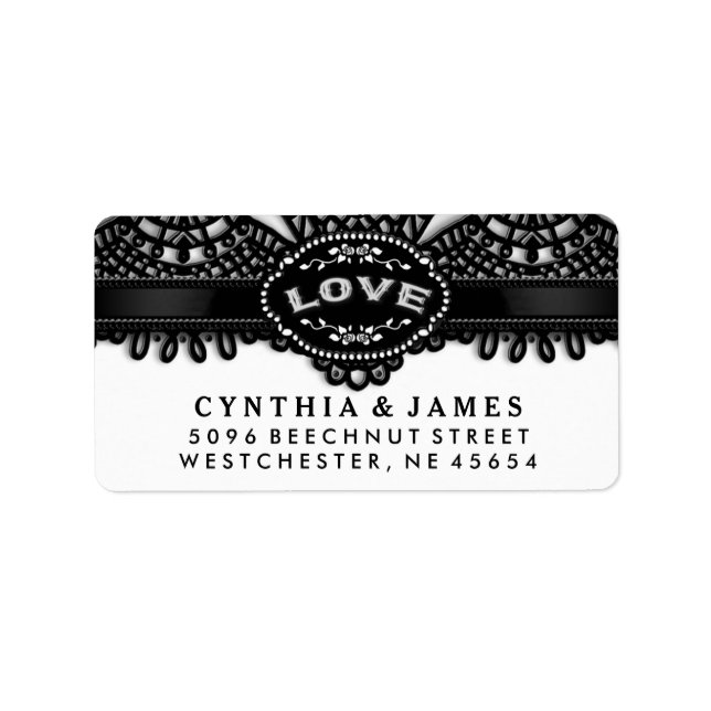 Black White Halloween Lace Wedding LOVE Address Label (Front)