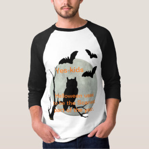 Black & White Halloween Owl & Bats T-Shirt