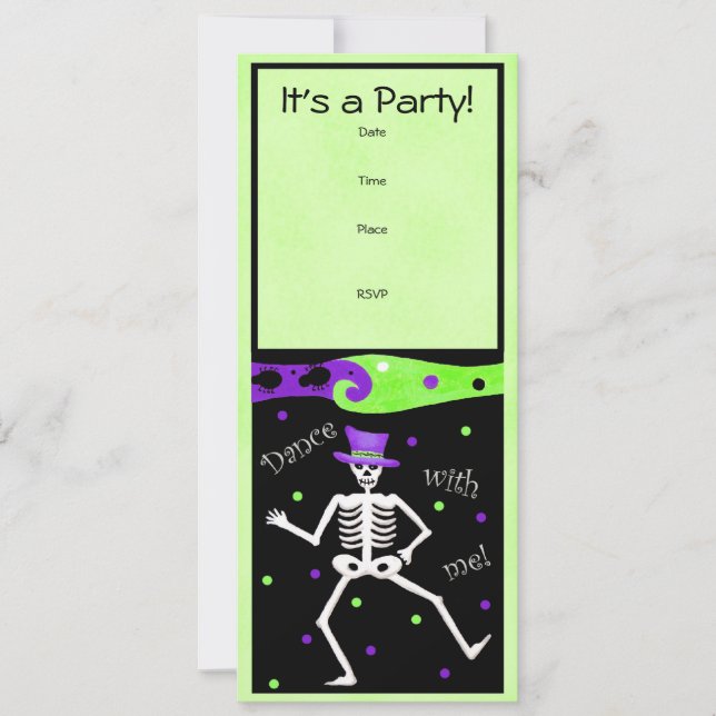 Black White Halloween Skeleton Bones Dance Invitation (Front)