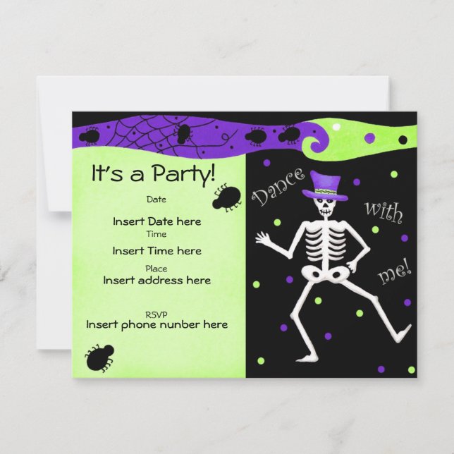 Black White Halloween Skeleton Bones Dance Invitation (Front)