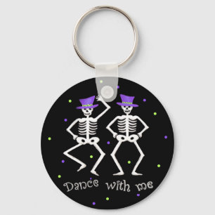 Black White Halloween Skeleton Bones Dance Key Ring