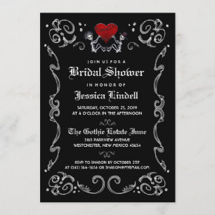 Black White Halloween Skeleton Bridal Shower Invitation