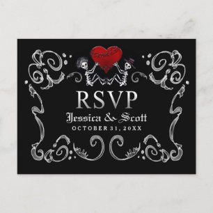 Black White Halloween Skeletons Wedding MENU RSVP