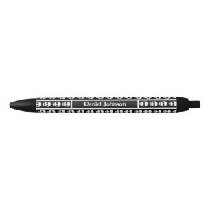 Black & White Halloween Skull Pattern Monogram Black Ink Pen
