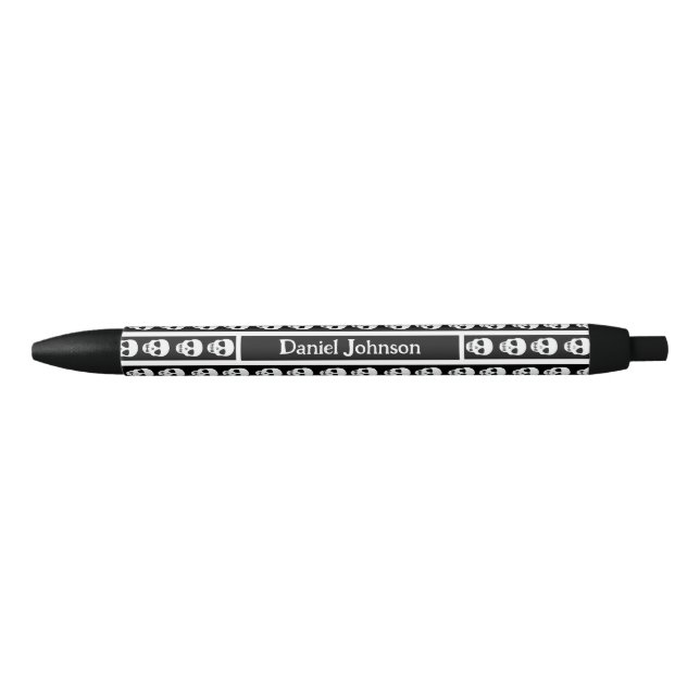 Black & White Halloween Skull Pattern Monogram  Black Ink Pen (Front)