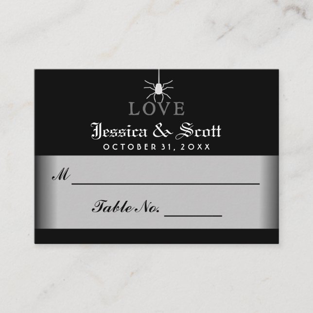 Black White Halloween Spider Wedding Seating Cards (Front)