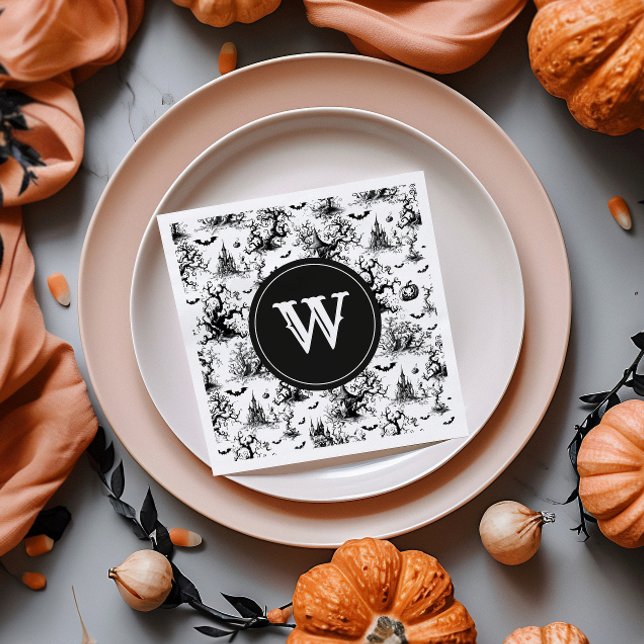 Black & White Halloween Toile Monogram Napkin (Creator Uploaded)