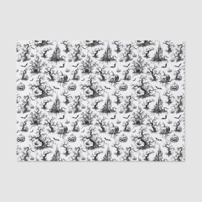 Black & White Halloween Toile Tissue Paper (Front)