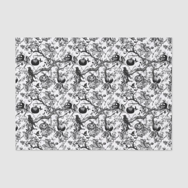Black & White Halloween Toile Tissue Paper (Front)
