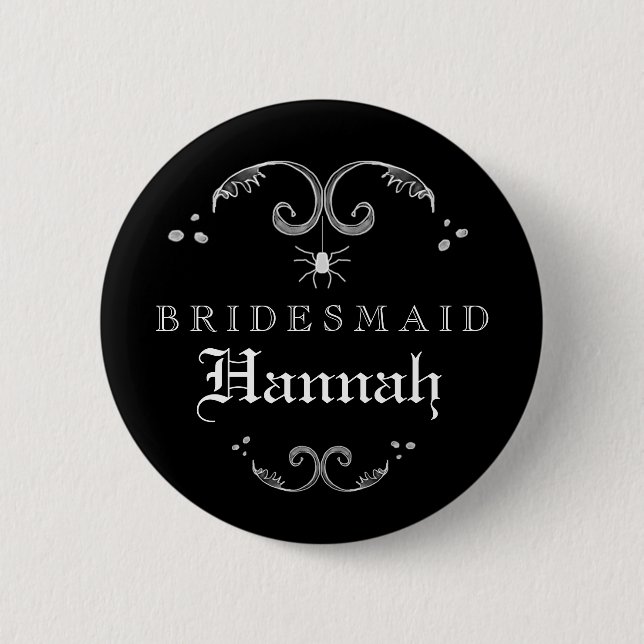 Black & White Halloween Wedding Bridesmaid 6 Cm Round Badge (Front)