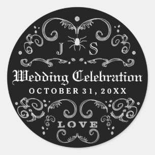 Black & White Halloween Wedding Celebration Gothic Classic Round Sticker