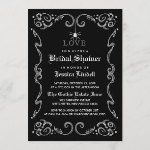 Black White Halloween Wedding Gothic Bridal Shower Invitation