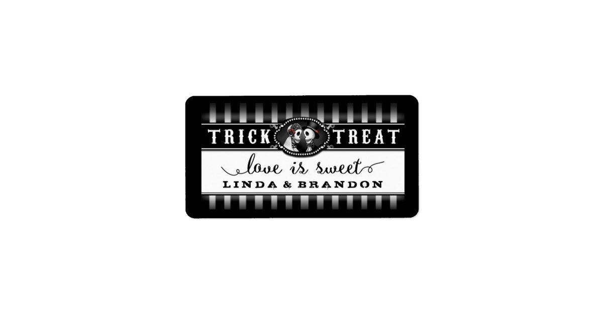 Black White Halloween Wedding Name Love Is Sweet Label Zazzle Co Uk