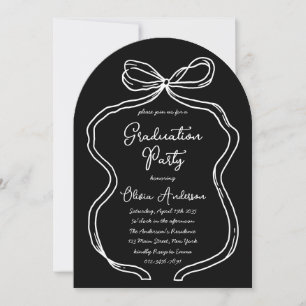 Black & White Hand Drawn Bow & Script Graduation Invitation