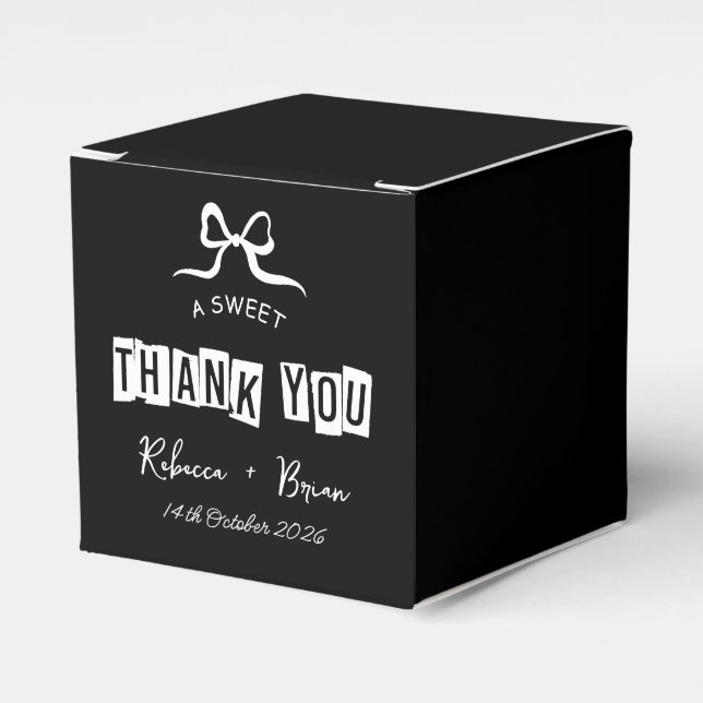 Black & White Hand Drawn Bow Sketch Wedding Favour Box (Front Side)