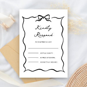 Black & White Hand Drawn Bow Wedding RSVP Card