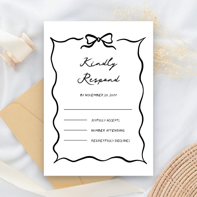 Black & White Hand Drawn Bow Wedding RSVP Card (Creator Uploaded)