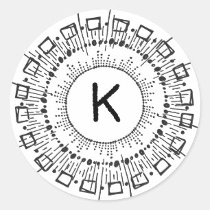 Black White Hand Drawn Circles Lines Starburst Classic Round Sticker