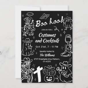 Black & White Hand Drawn Cowboy Halloween Party  Invitation