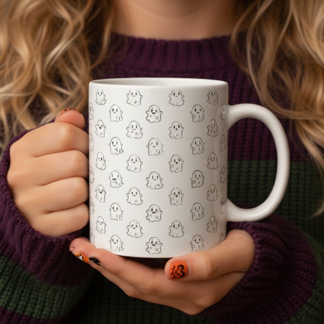Black & White Hand drawn Cute Flying Ghosts Coffee Mug (Creator Uploaded)