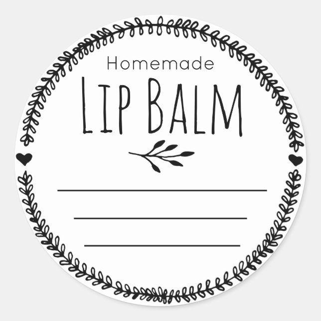 Black White Hand Drawn Lip Balm With Lines Classic Round Sticker (Front)