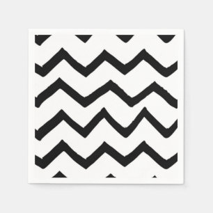 Black & White Hand Drawn Painted Chevron Pattern Napkin