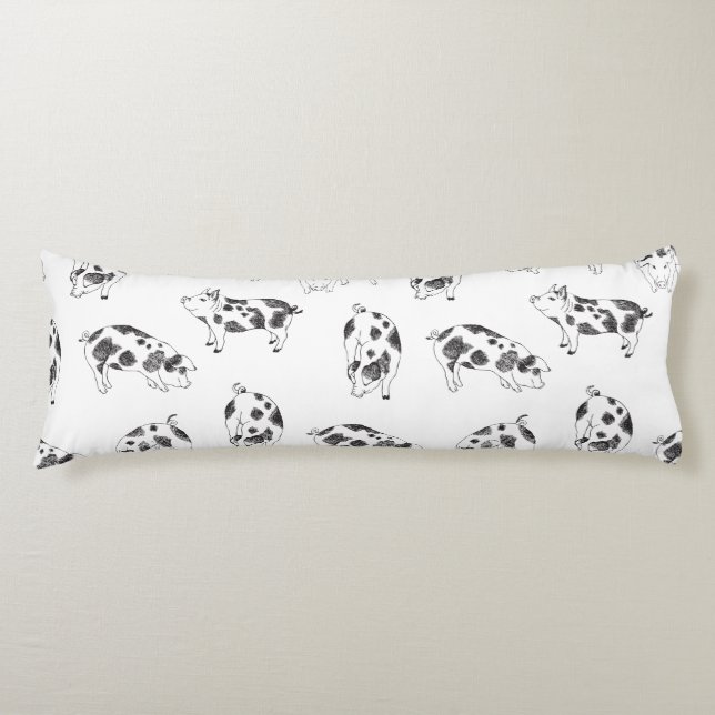 Black & white hand drawn pig cow spots pattern body cushion (Front)