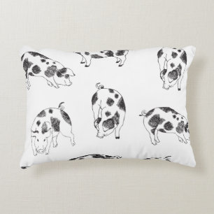Black & white hand drawn pig cow spots pattern decorative cushion