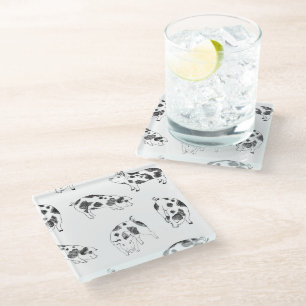Black & white hand drawn pig cow spots pattern glass coaster