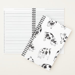 Black & white hand drawn pig cow spots pattern notebook