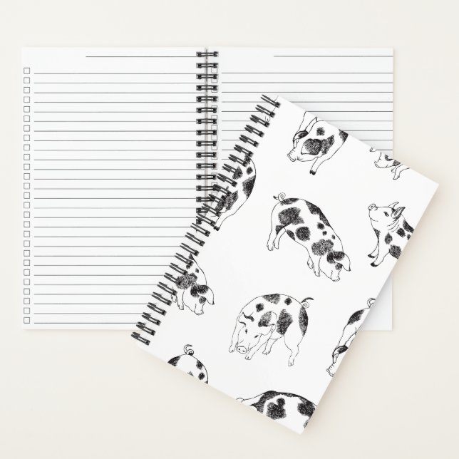 Black & white hand drawn pig cow spots pattern notebook (Inside)