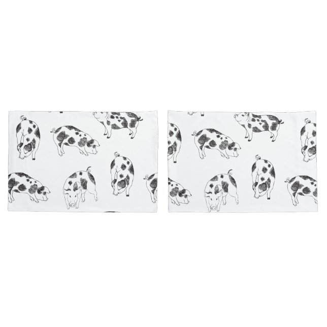 Black & white hand drawn pig cow spots pattern pillowcase (Back-Set)