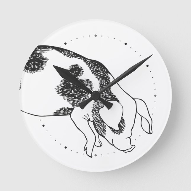 Black & white hand drawn pig cow spots pattern round clock (Front)