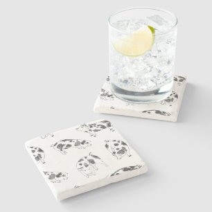 Black & white hand drawn pig cow spots pattern stone coaster