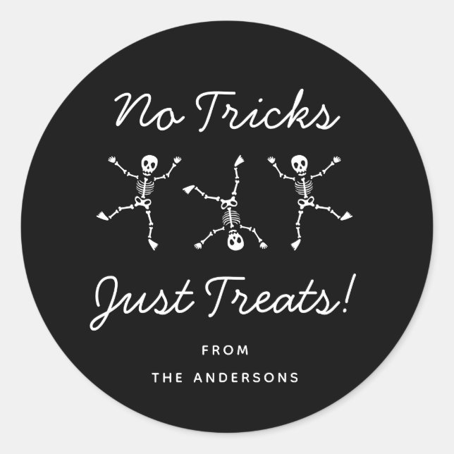 Black & White Hand Drawn Skeleton Halloween  Classic Round Sticker (Front)