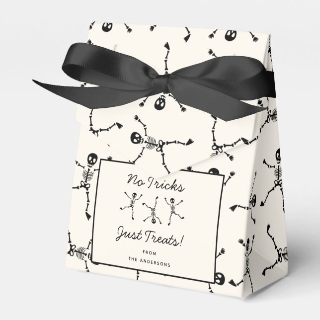 Black & White Hand Drawn Skeleton Halloween Favour Box (Front Side)