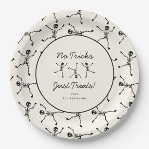 Black & White Hand Drawn Skeleton Halloween  Paper Plate