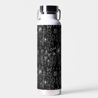 Black & White Hand-Drawn Wildflowers  Water Bottle
