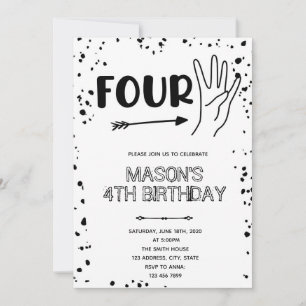 Black white hand gesture 4th birthday invitation