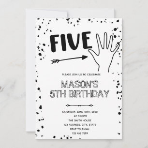 Black white hand gesture 5th birthday invitation