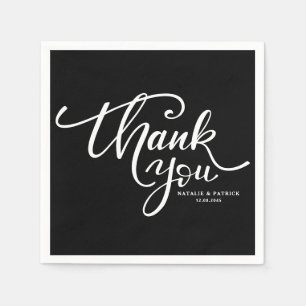 Black & White Hand Lettered Wedding Thank You Napkin