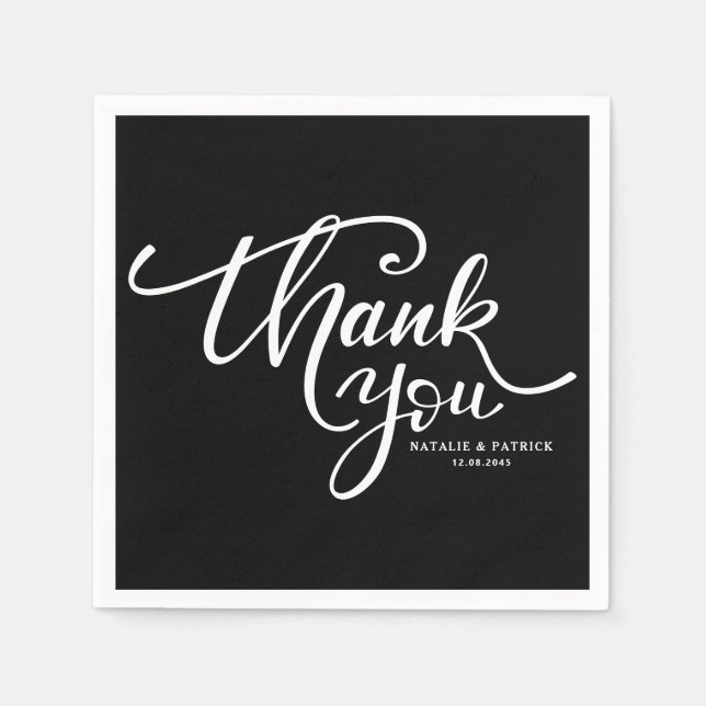 Black & White Hand Lettered Wedding Thank You Napkin (Front)